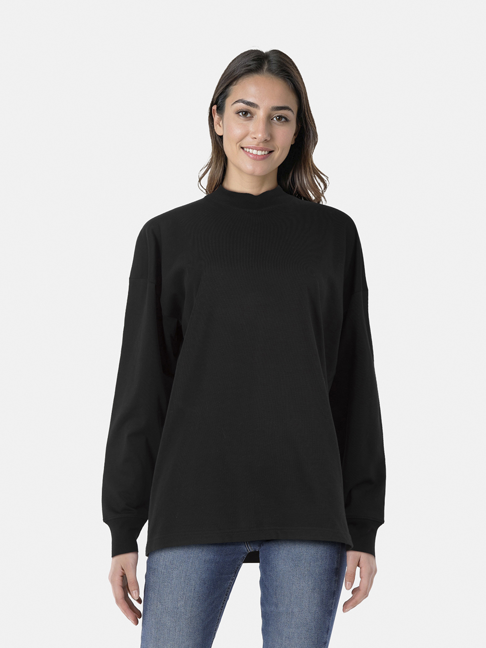The Row Black Long Sleeve Mock Neck Top