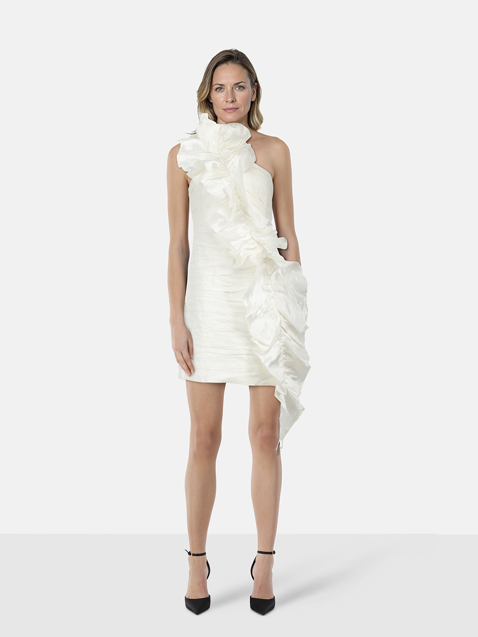 Aje White Adelia Ruffle Mini Dress