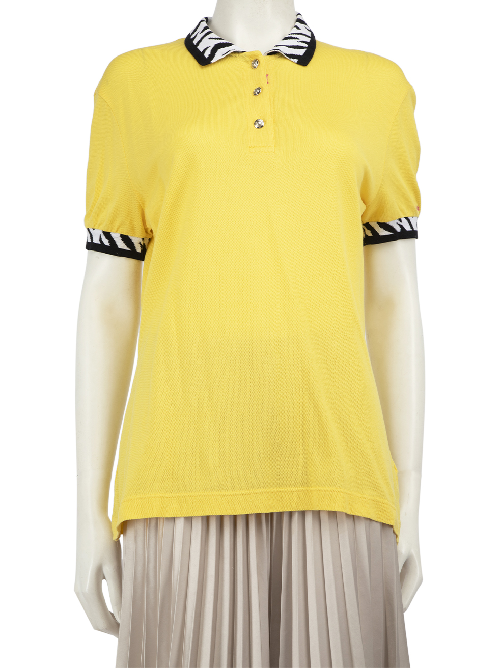 Escada Pre-Owned Yellow Zebra Print Trimmed Polo Top