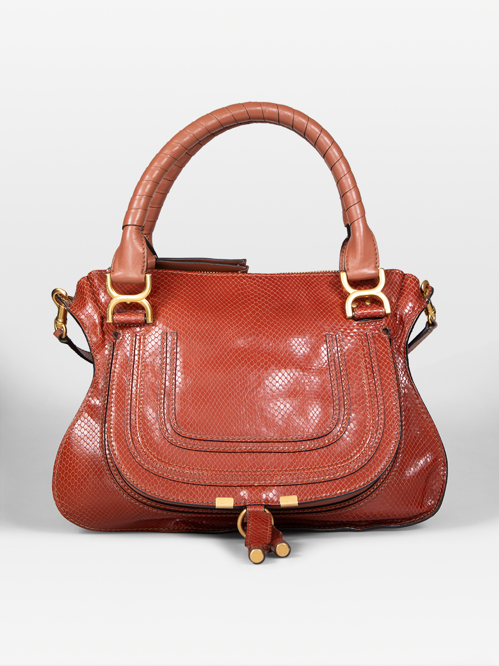 Chloé Pre-Owned Brown Snake Embossed Marcie Handbag
