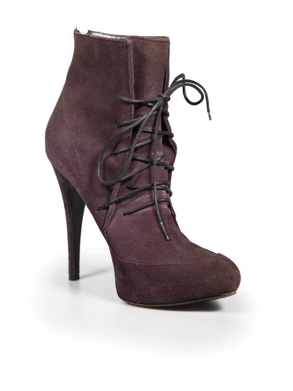 Roberto Cavalli Purple Suede Lace Up Ankle Boots