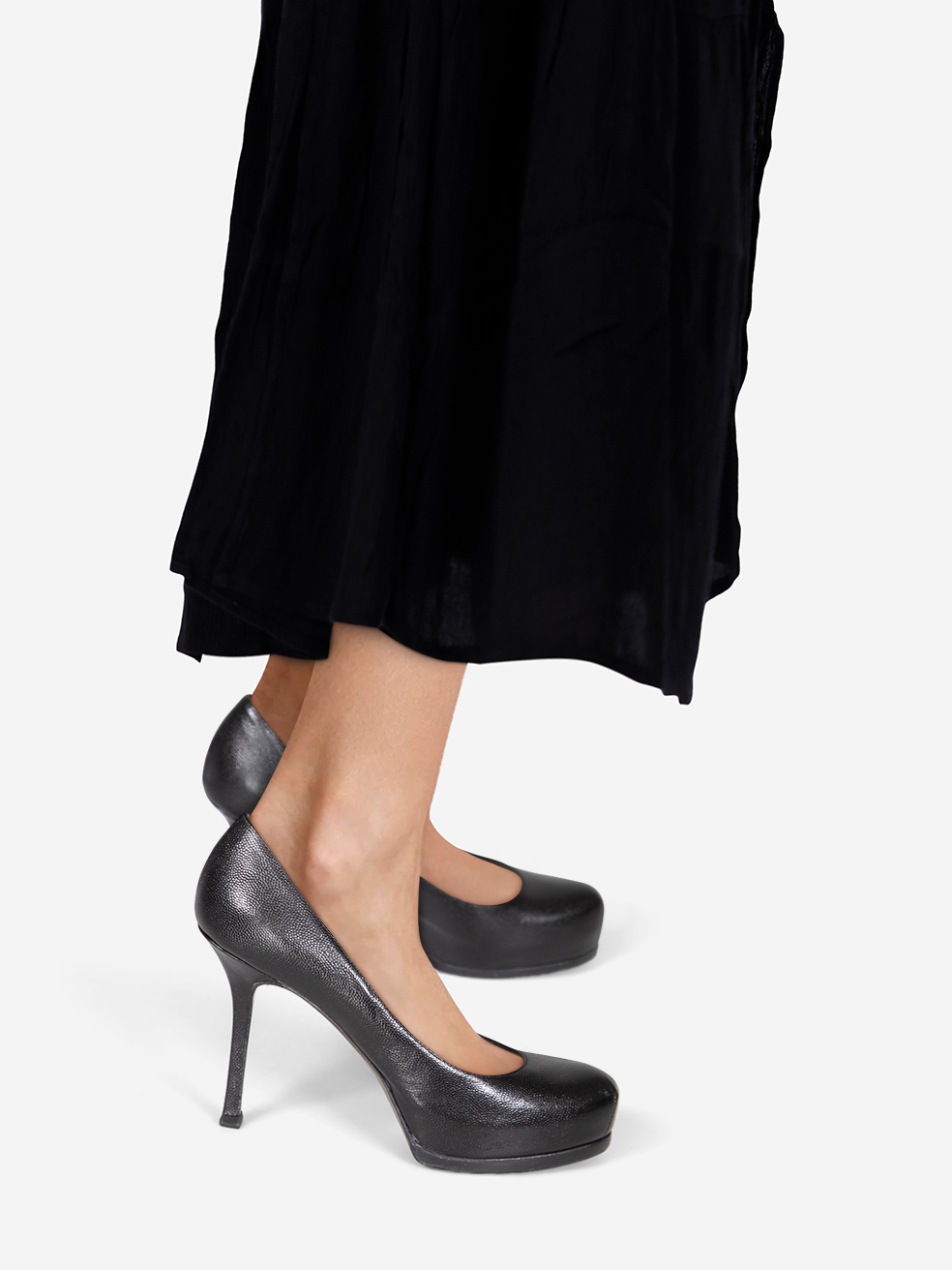 Saint Laurent Pre-Owned Black Leather Almond Platform Pumps
