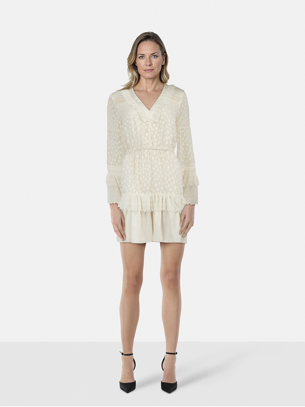 Alexis White Polkadot Long Sleeves Dress