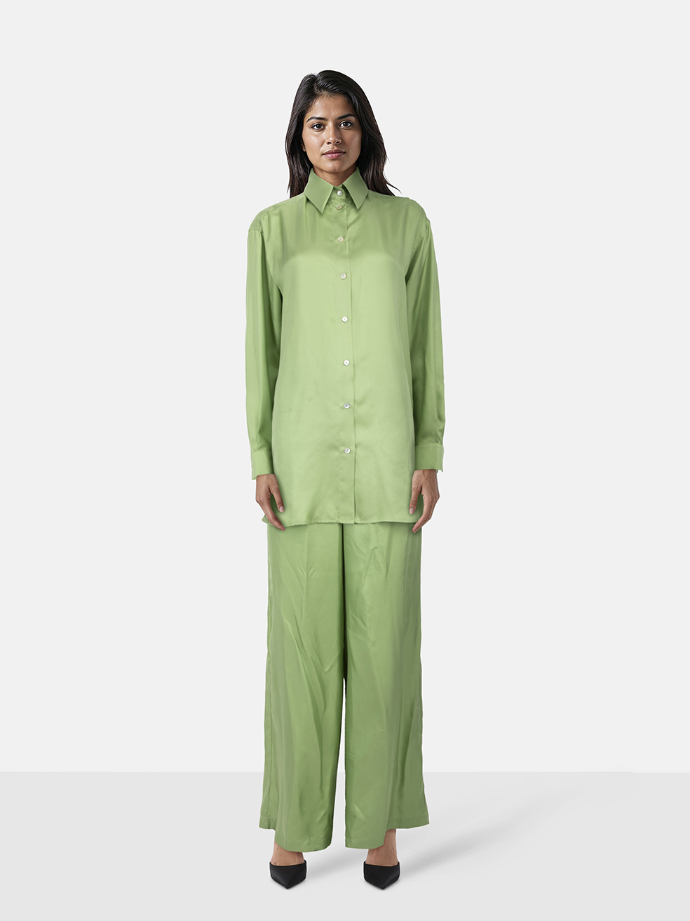Olivia Von Halle Green Silk Pyjama Set