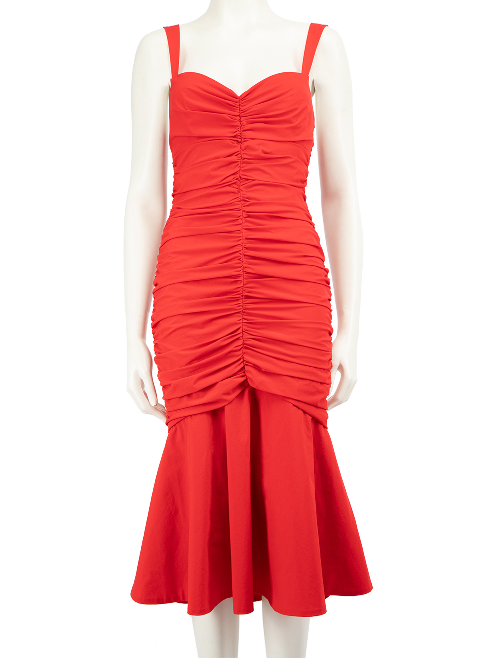 Rebecca Vallance Red Ruch Mermaid Midi Dress