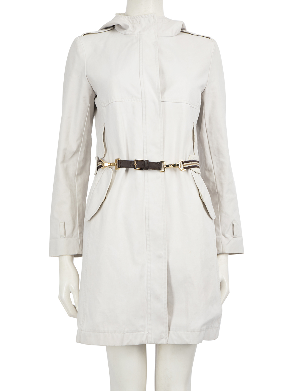 Max Mara Pre-Owned Ecru Belted Hooded Trench Coat
