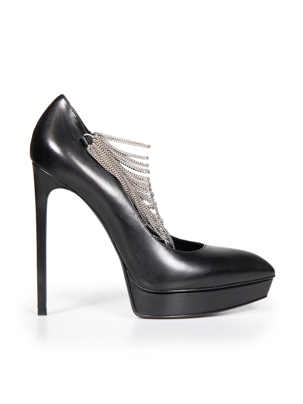 Saint Laurent Pre-Owned Black Leather Chain Detail Pumps