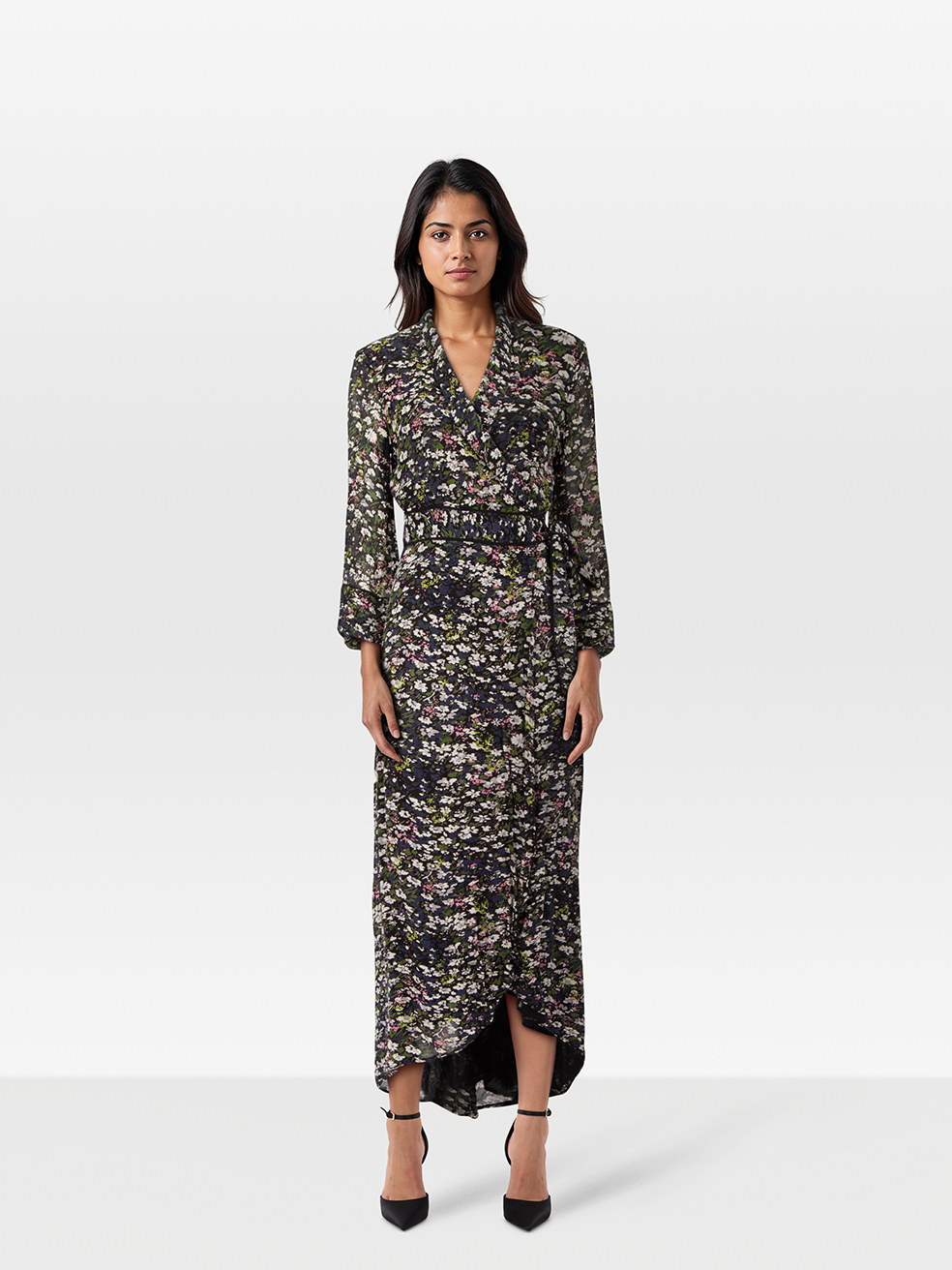 Ganni Pre-Owned Floral Print Wrap V Neck Dress