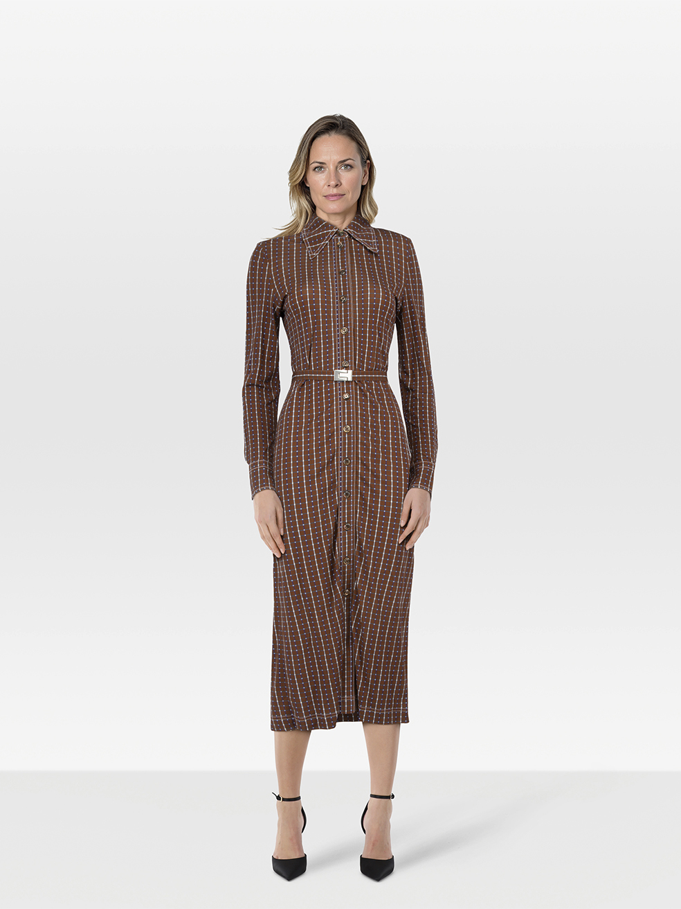 Tory Burch Brown Checkered Belted Dress