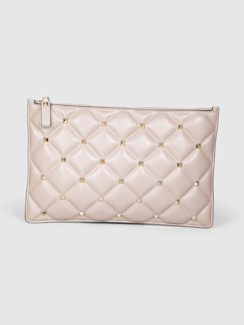 Valentino Garavani Taupe Leather Quilted Rockstud Clutch