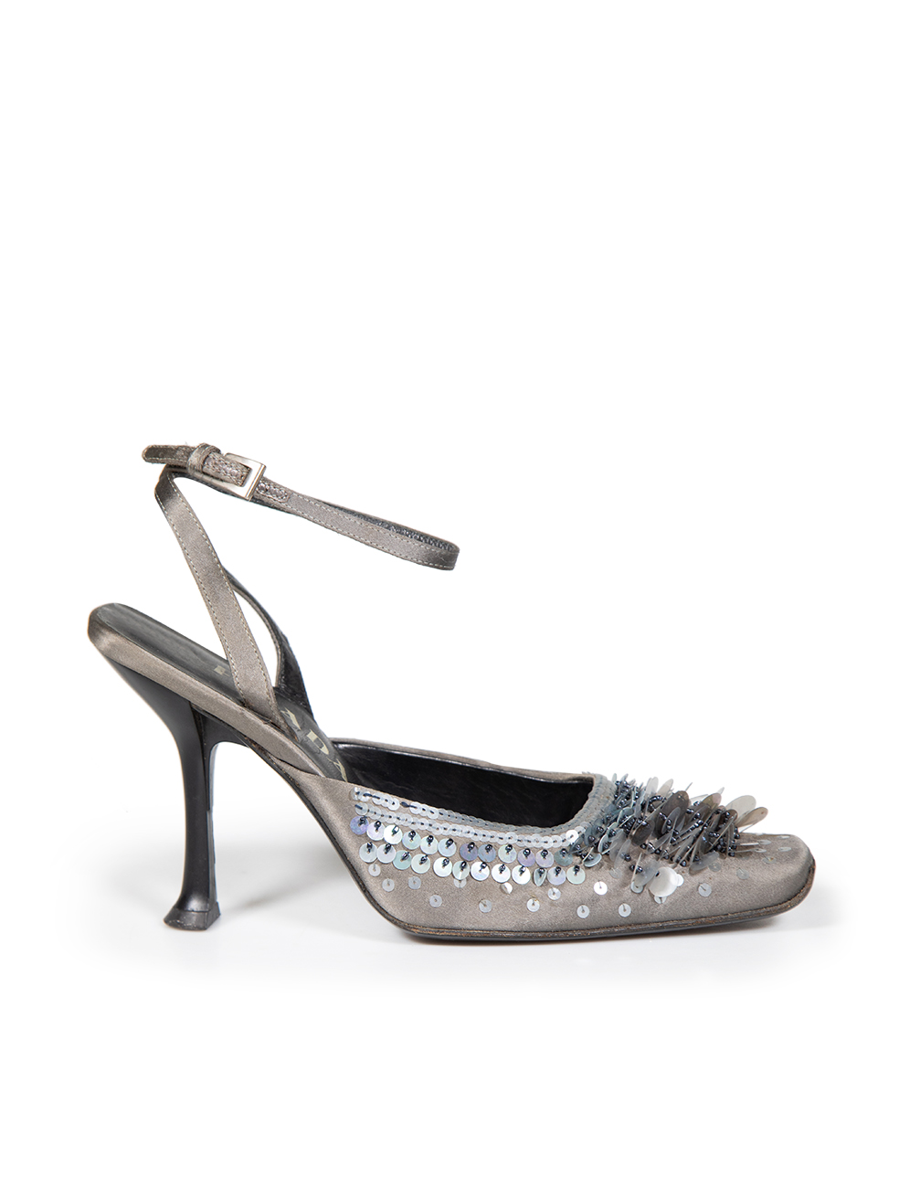 Prada Pre-Owned Grey Sequinned Square Toe Heels