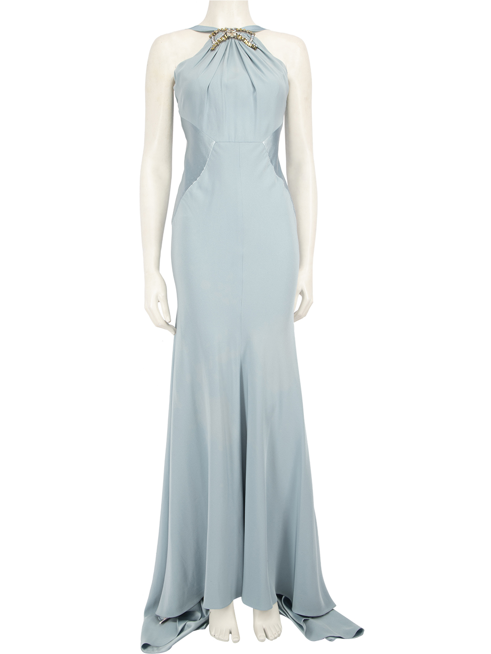 Jenny Packham Pre-Owned Blue Silk Embellished Bow Gown