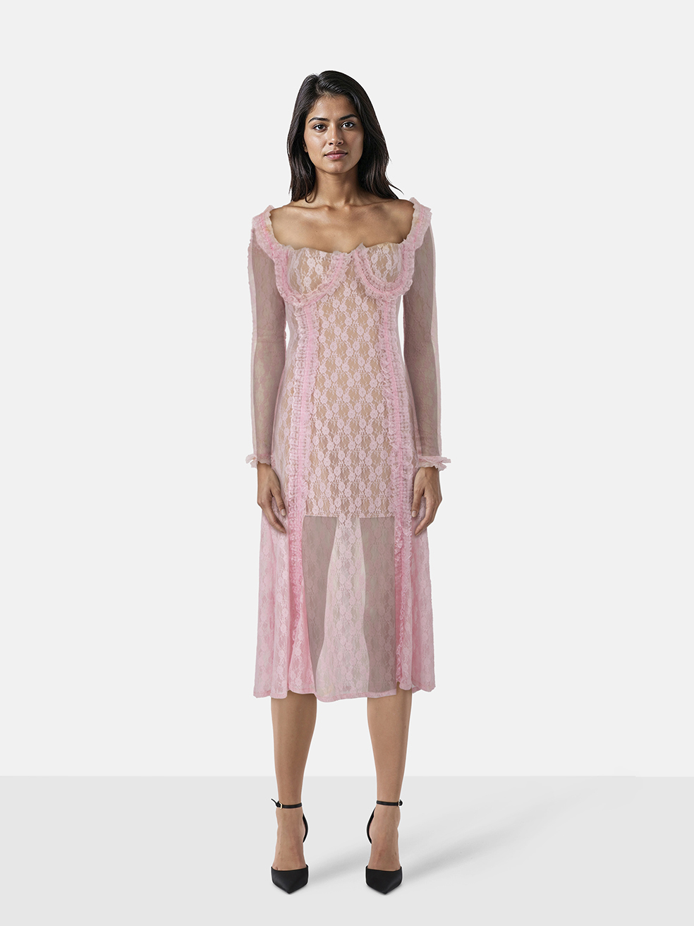 Self-Portrait Self Portrait x Christopher Kane Pink Lace Ruffle Midi Dress