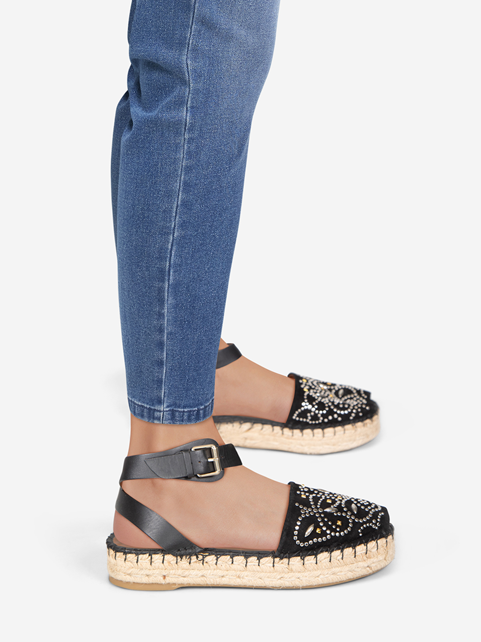 Valentino Garavani Pre-Owned Black Suede Studded Espadrilles