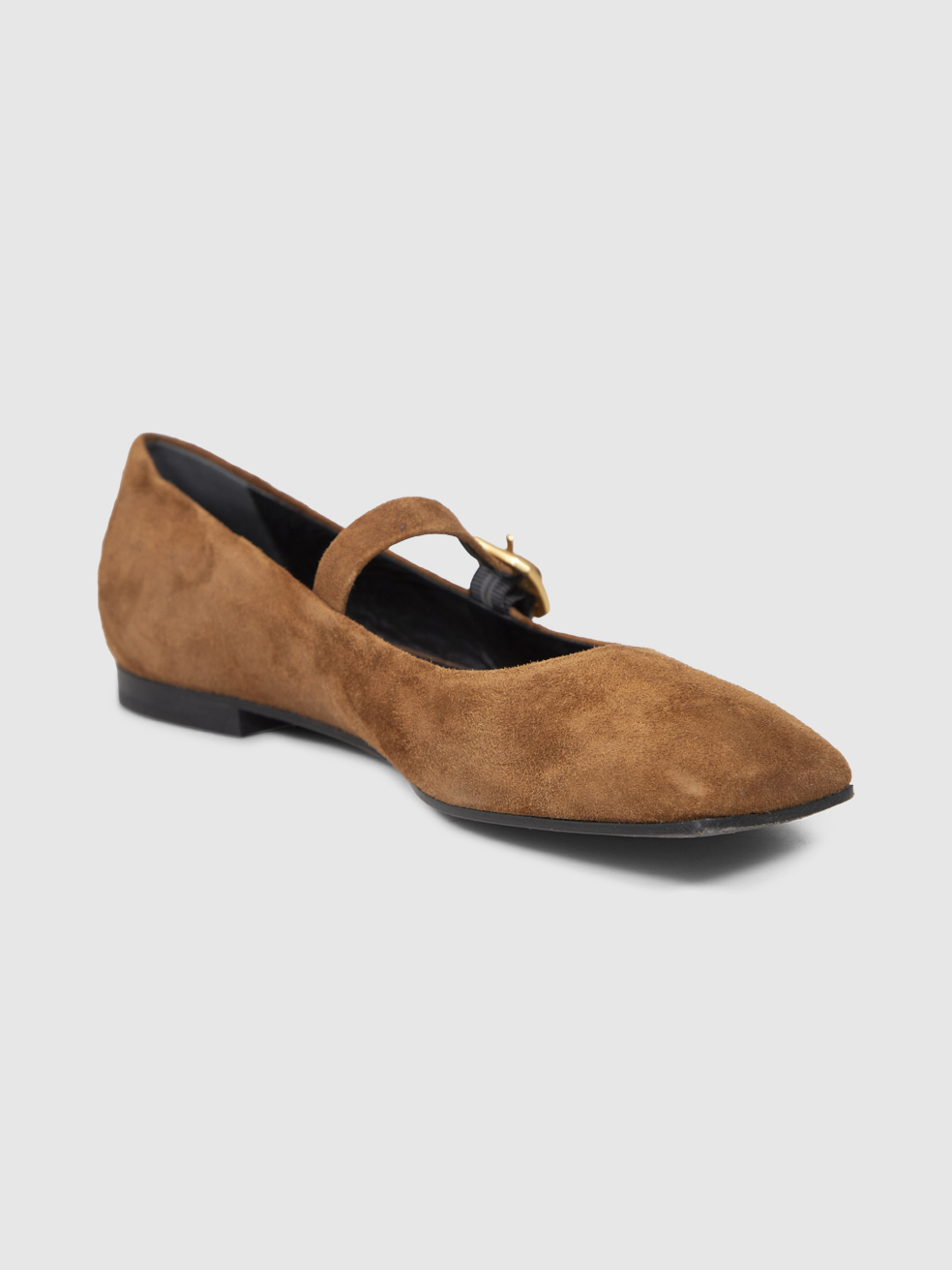 ME+EM Brown Suede Square Toe Ballerina Flats