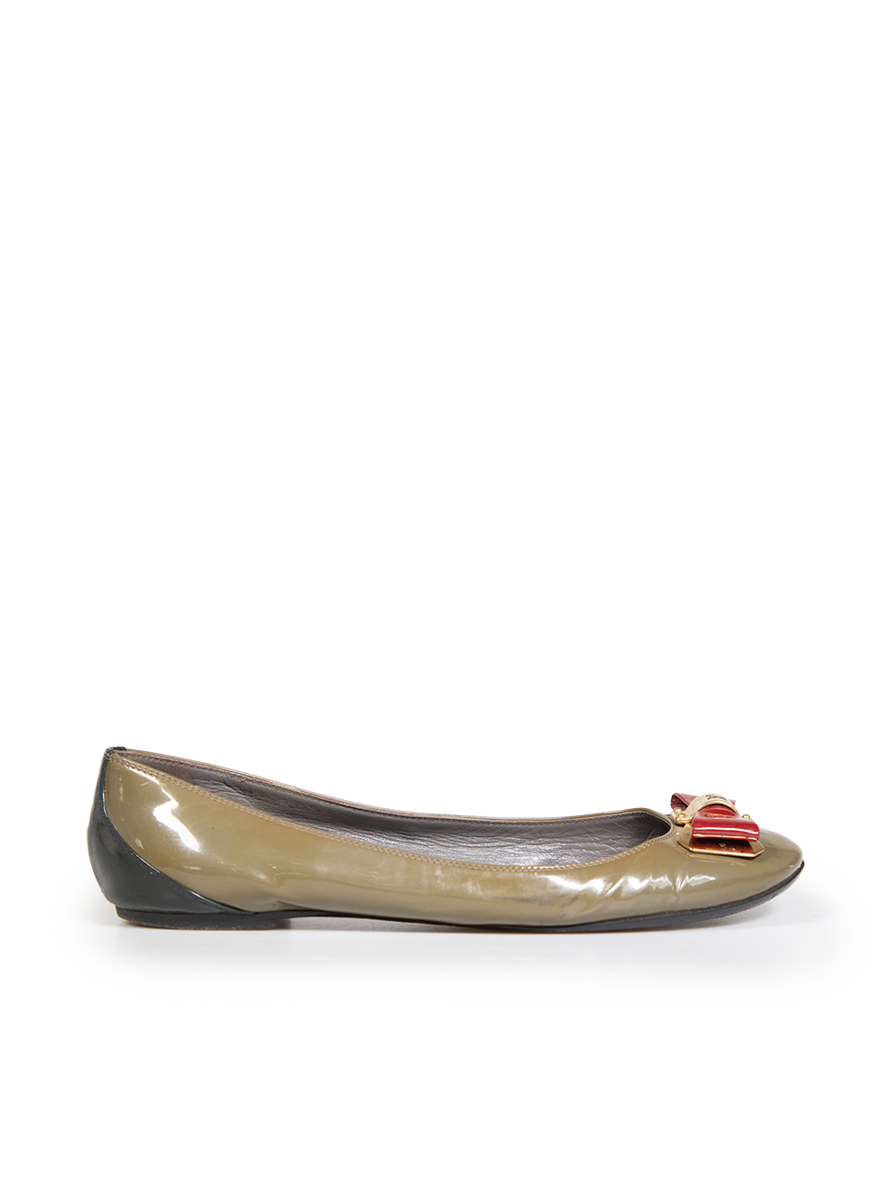 Louis Vuitton Pre-Owned Khaki Patent Bow Ballet Flats