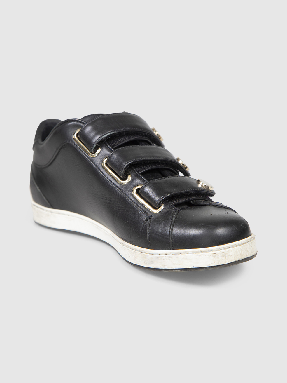 Jimmy Choo Black Leather NY Velcro Trainers