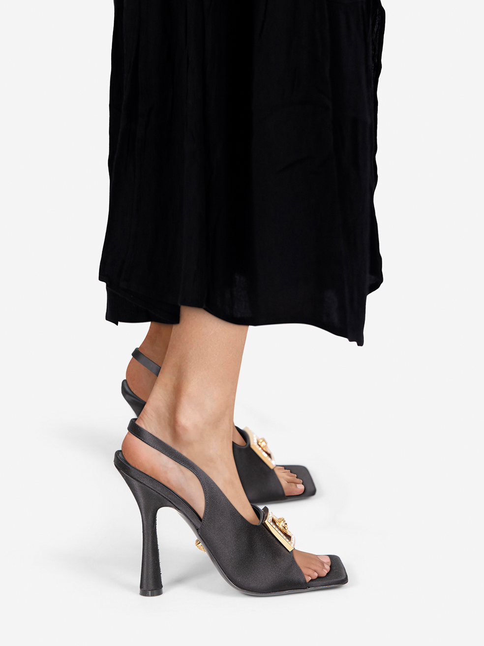 Versace Pre-Owned Black Medusa Buckle Sling Back Sandals