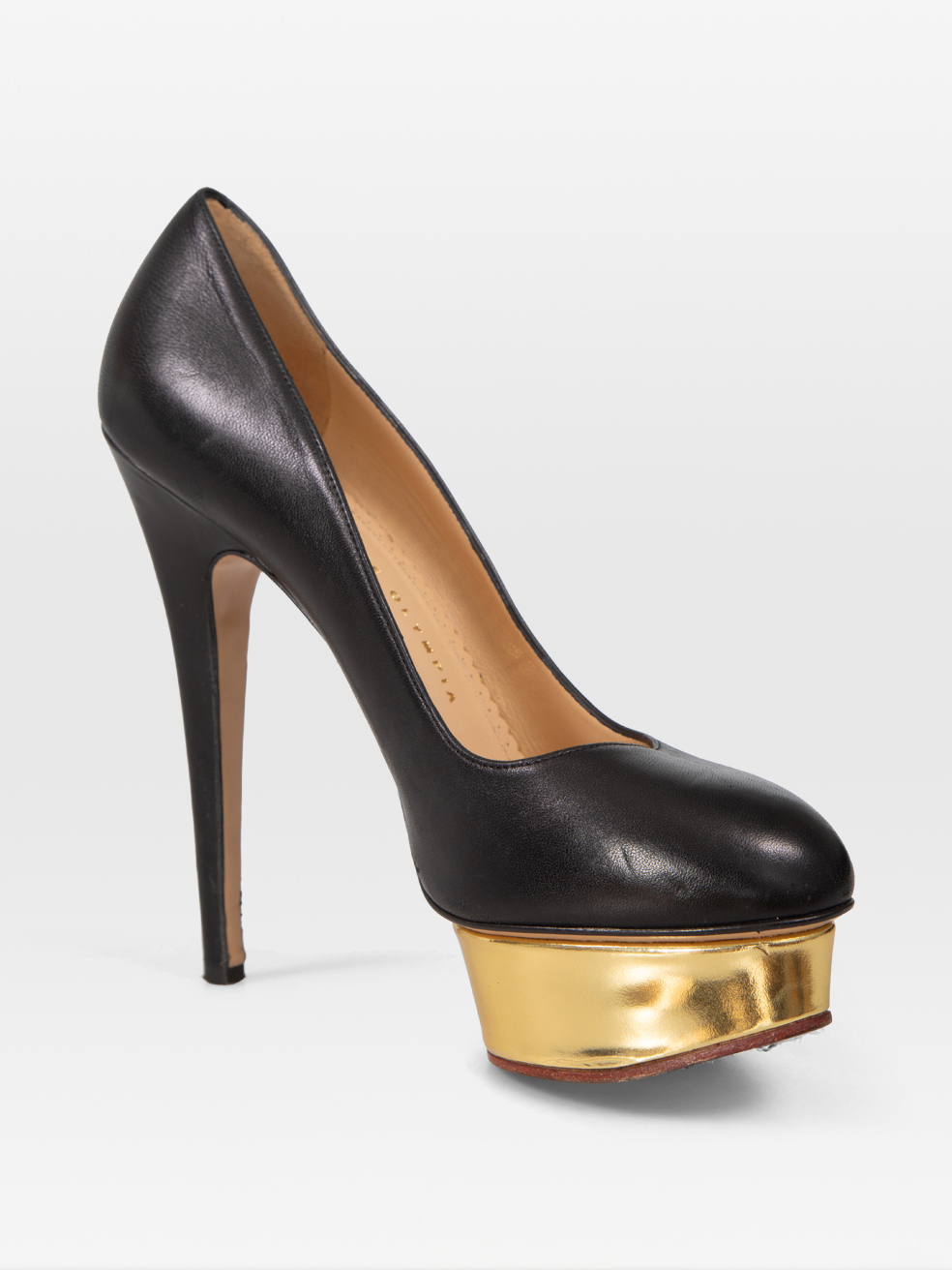 Charlotte Olympia Black Leather Dolly Pumps