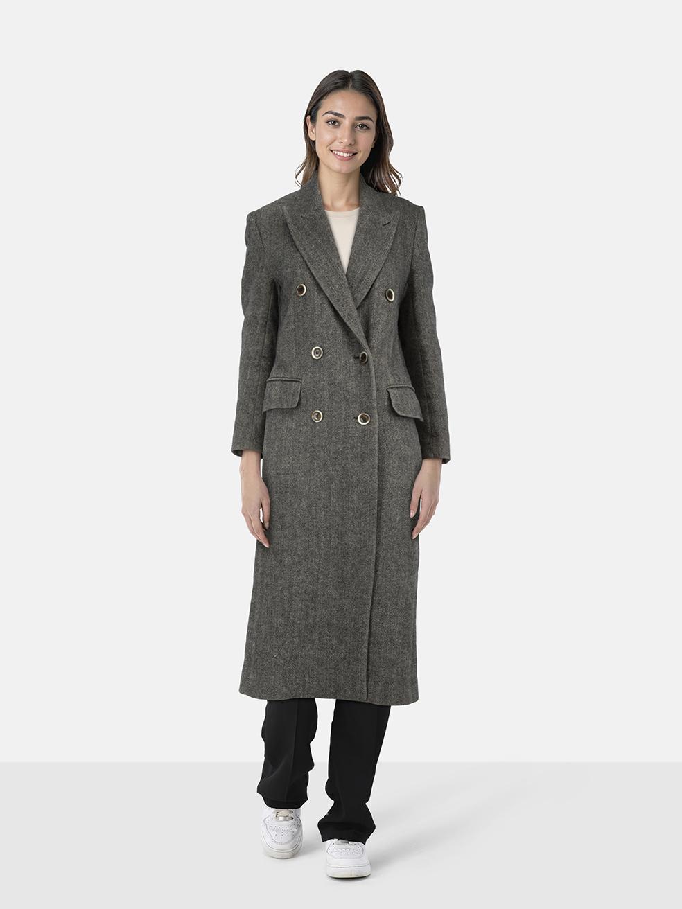 Sportmax Women's Grey Wool Double Breasted Coat