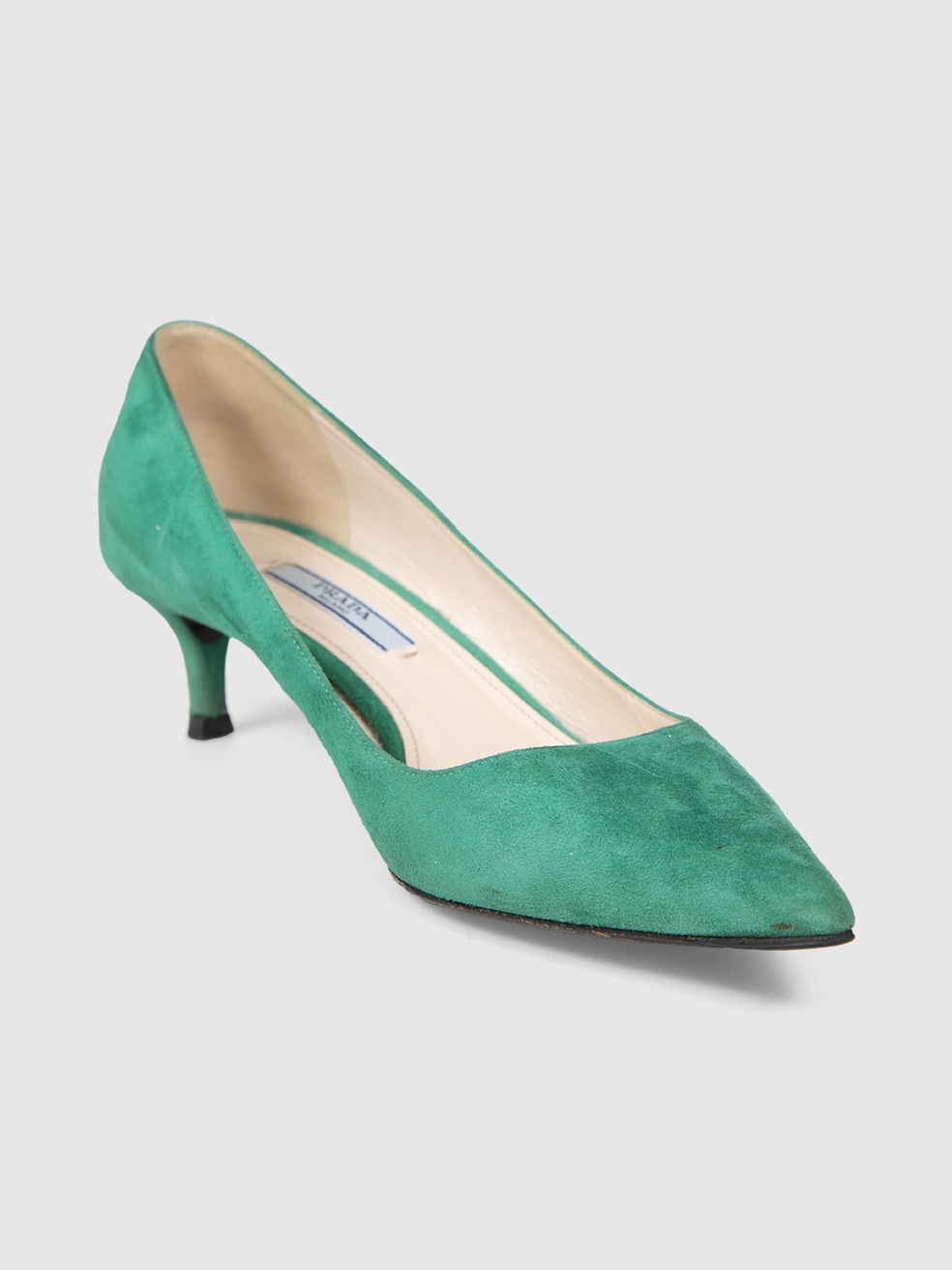 Prada Green Suede Low Heel Pumps