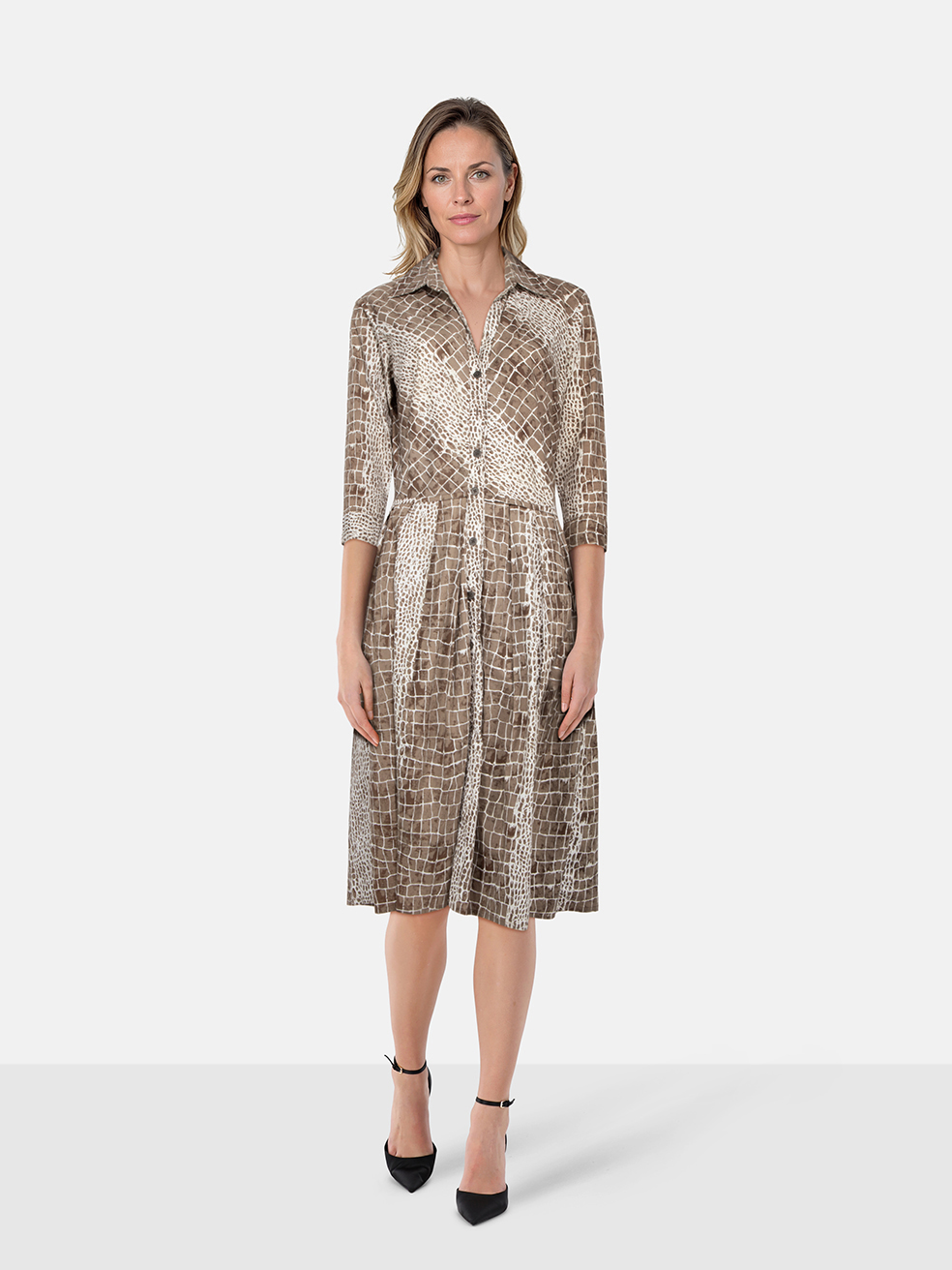 Samantha Sung Crocodile Pattern Midi Shirt Dress