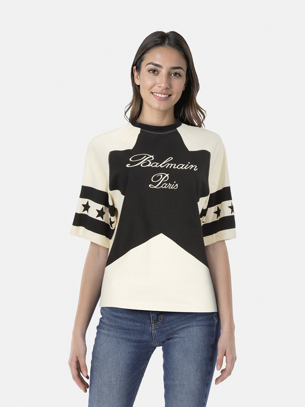 Balmain Ecru & Black Logo-Glamorama T-Shirt