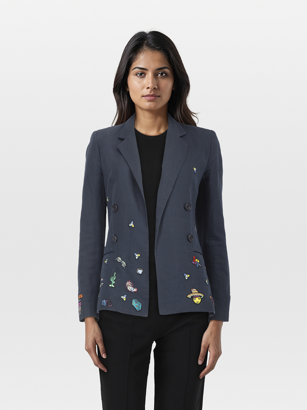 Mira Mikati Pre-Owned Navy Embroidered Badge Decor Blazer