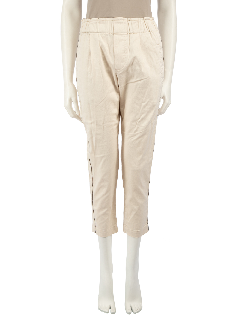 Brunello Cucinelli Pre-Owned Beige Beaded Tapered Trousers
