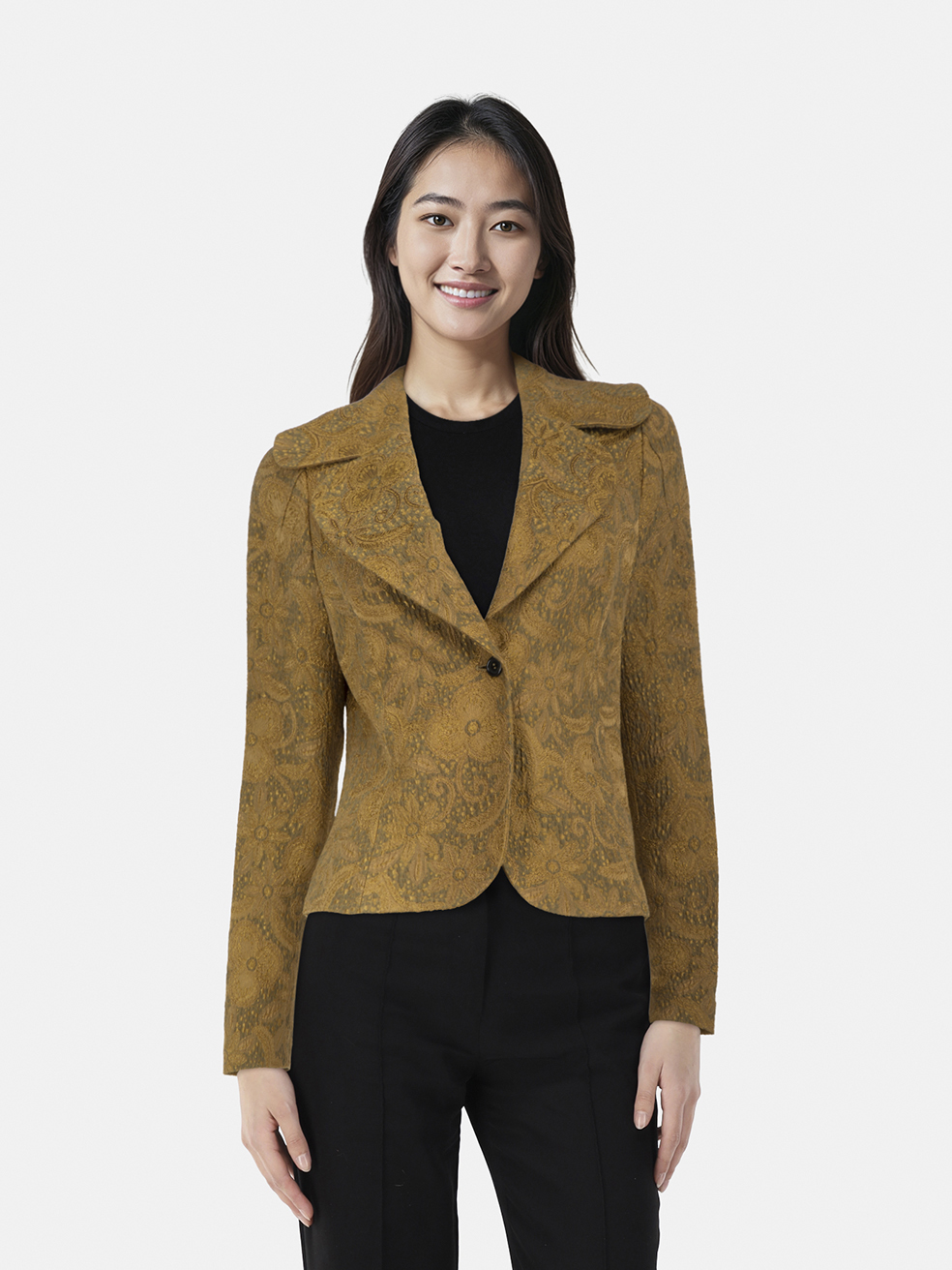 Aquascutum Gold Silk Floral Single Breasted Jacket
