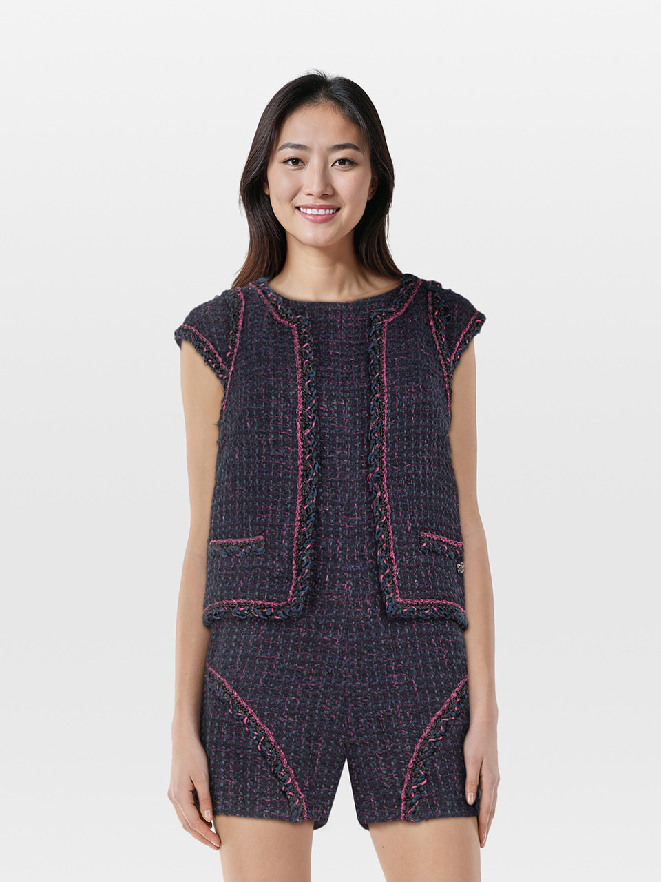 Chanel Navy Tweed Vest & Playsuit Set