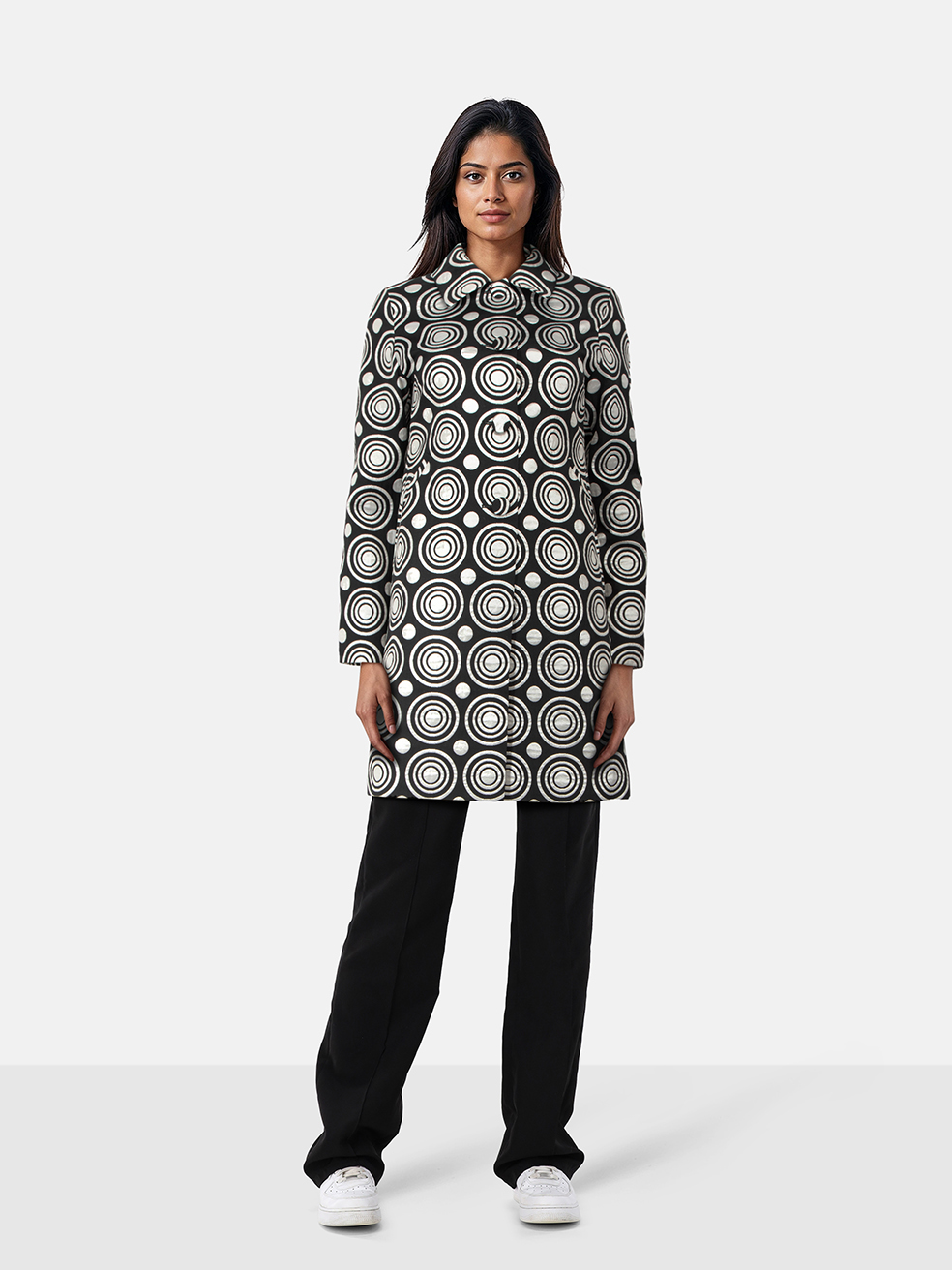 Agn�s B. Black & Silver Circle Pattern Coat