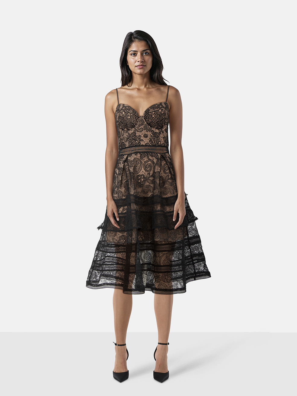 Self-Portrait Black Floral Lace Midi Dress