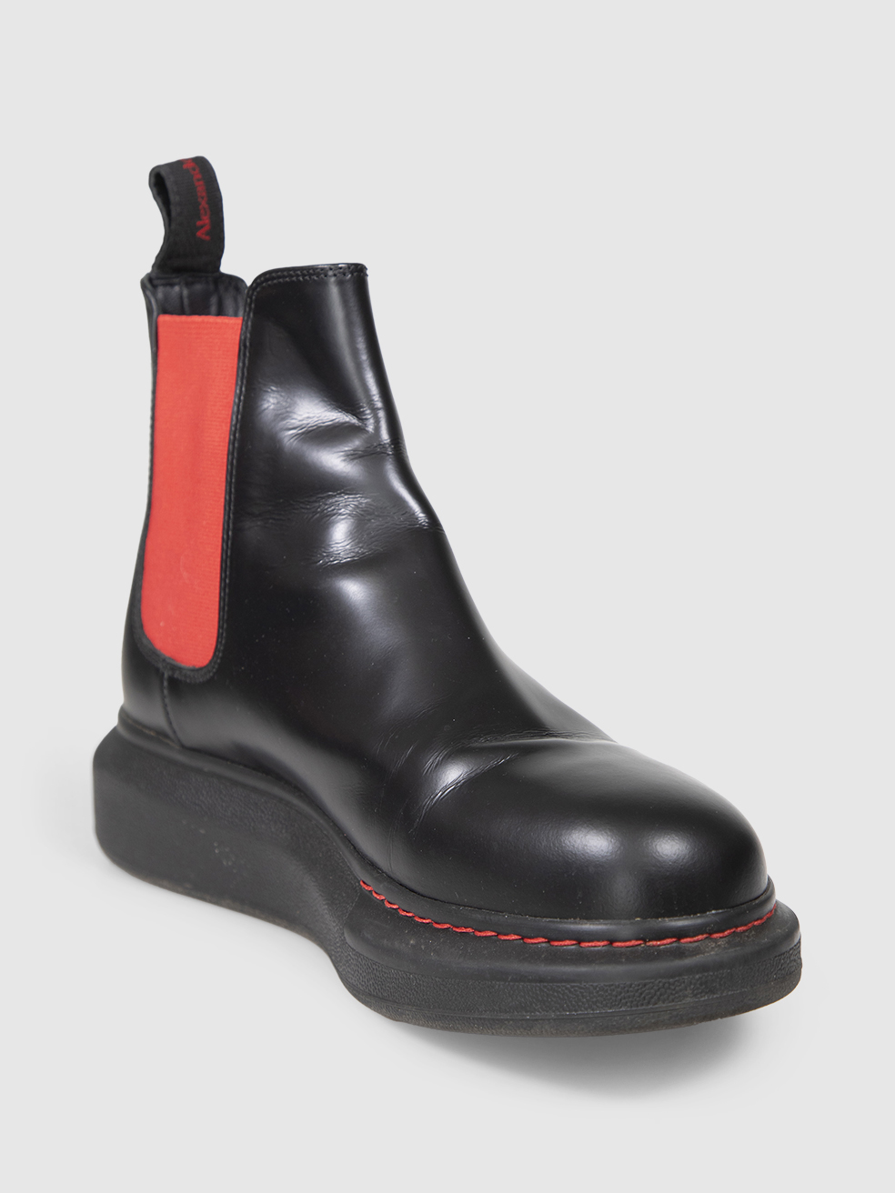 Alexander McQueen Black & Red Leather Hybrid Chelsea Boots