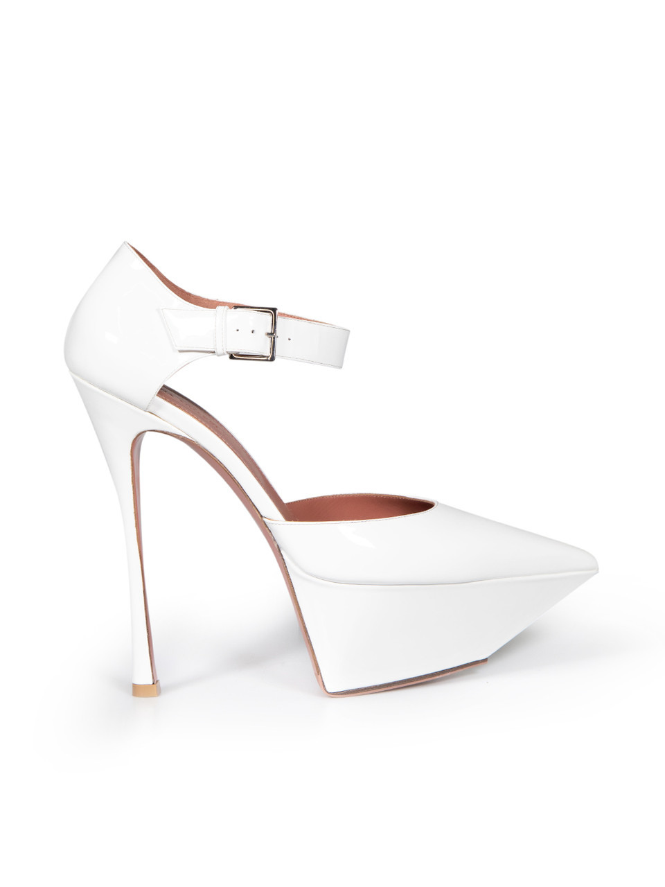 Amina Muaddi Pre-Owned White Patent Yigit Platform Heels