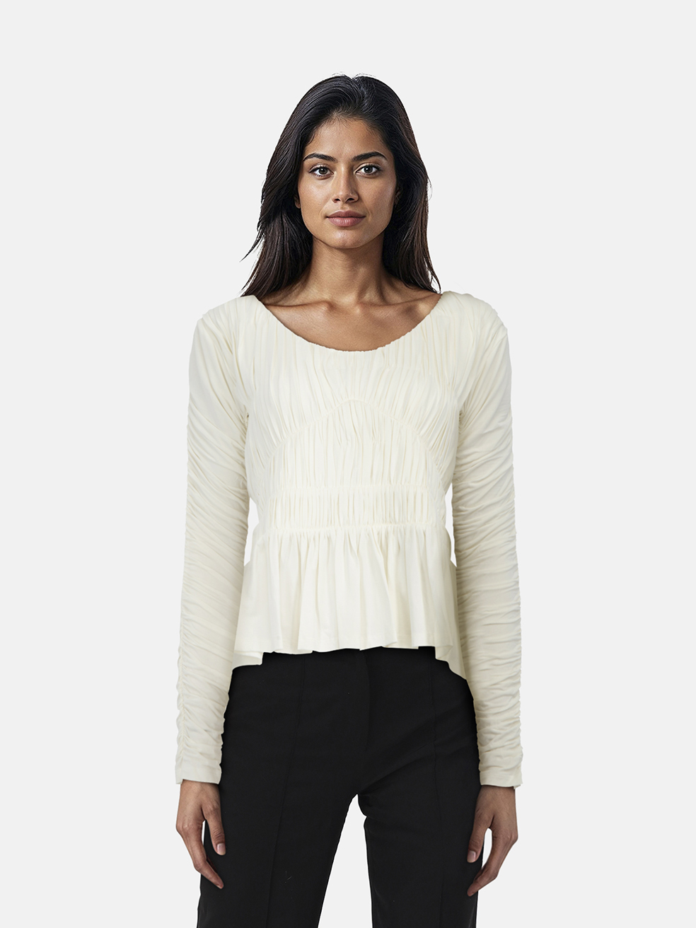 Tove Ecru Ruched Long Sleeve Lydia Blouse