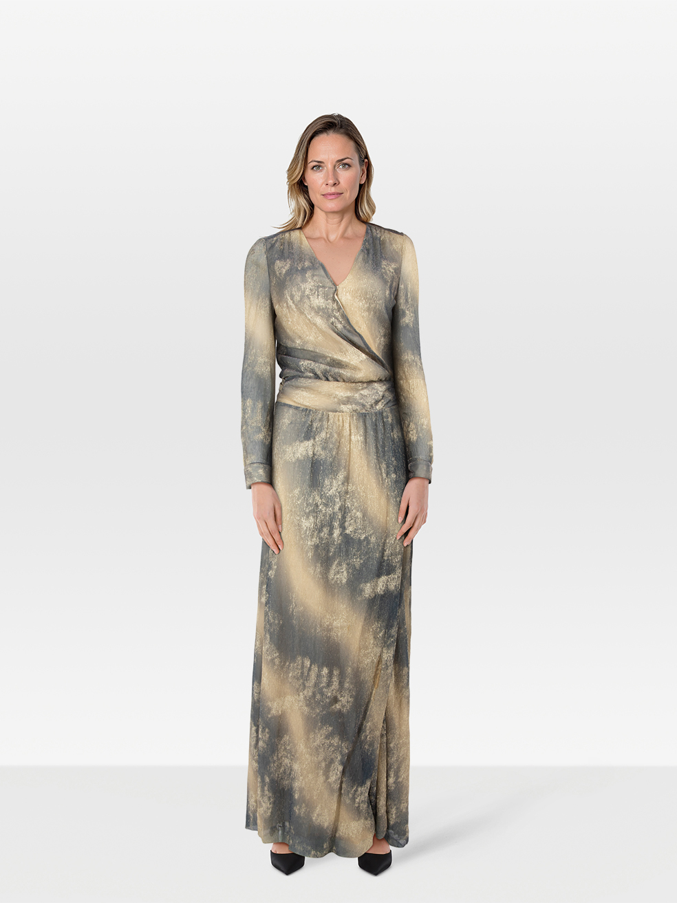 ba&sh Pre-Owned Blue & Beige Metallic Wrap Dress