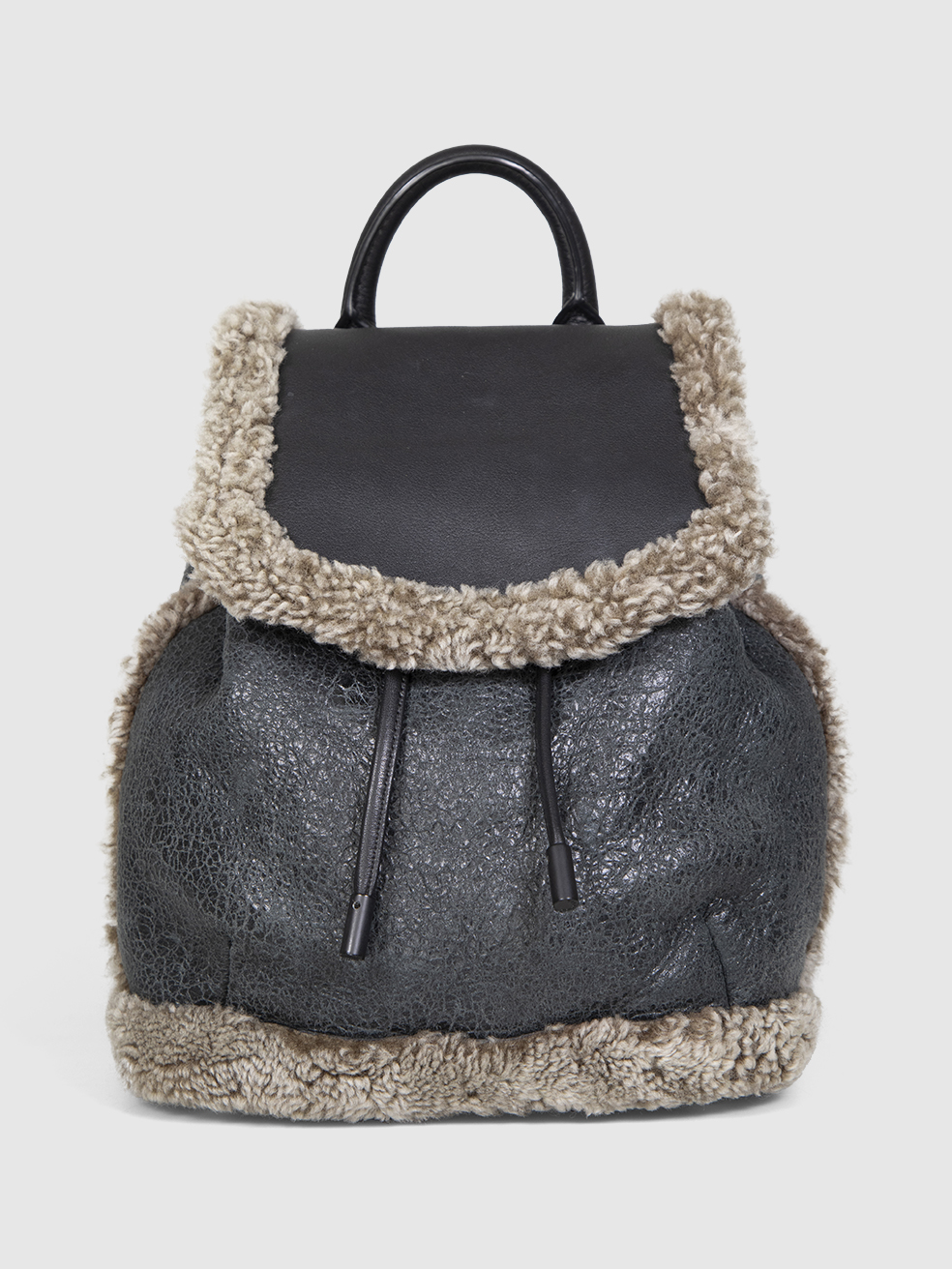 Rag & Bone Black Leather Shearling Trim Backpack