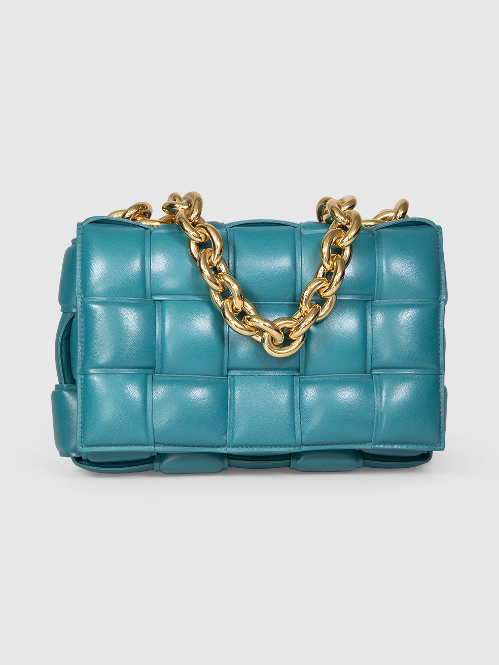 Bottega Veneta Teal Leather Intrecciato Padded Cassette