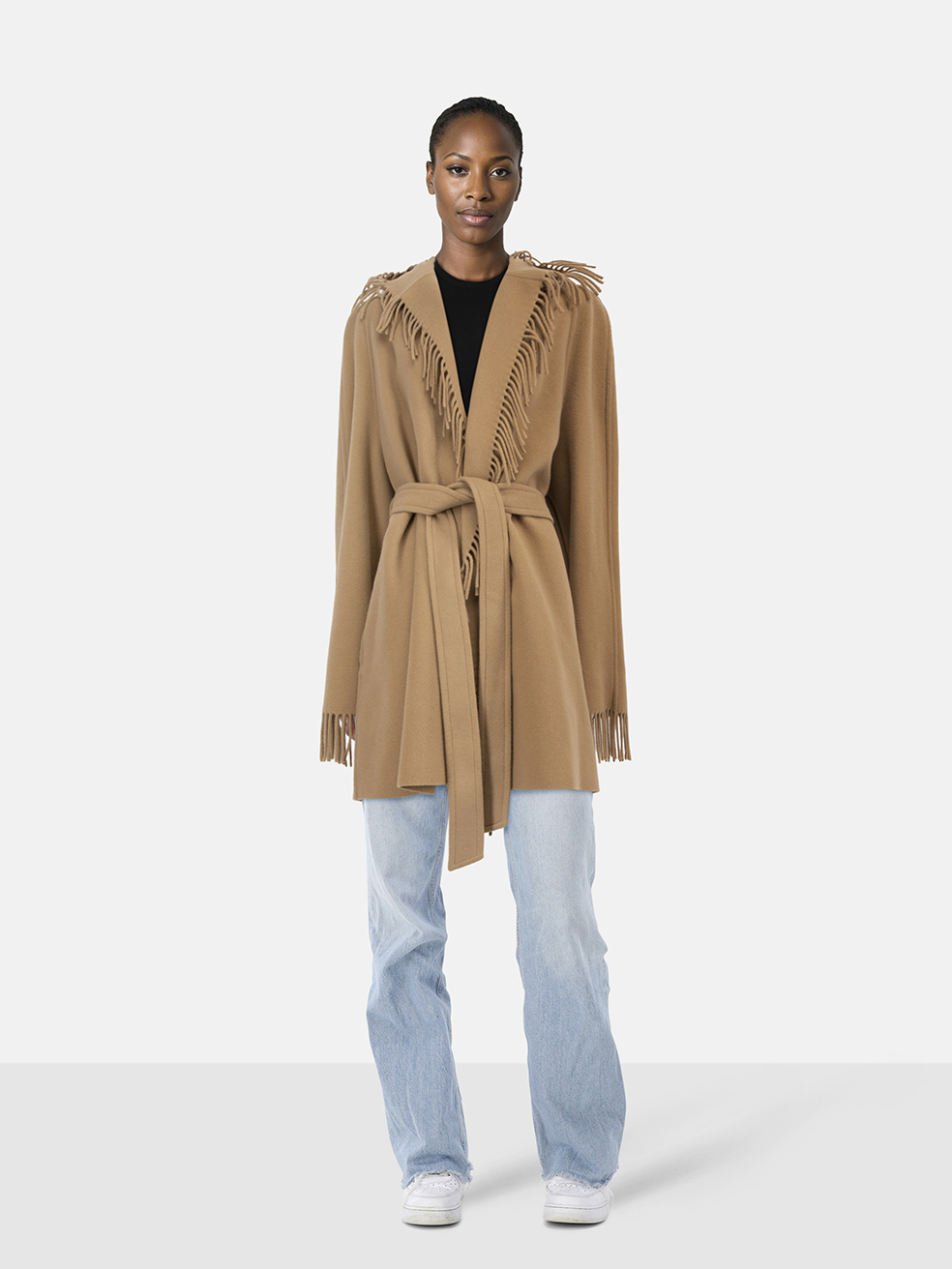 Balenciaga Brown Wool Fringed Hooded Jacket