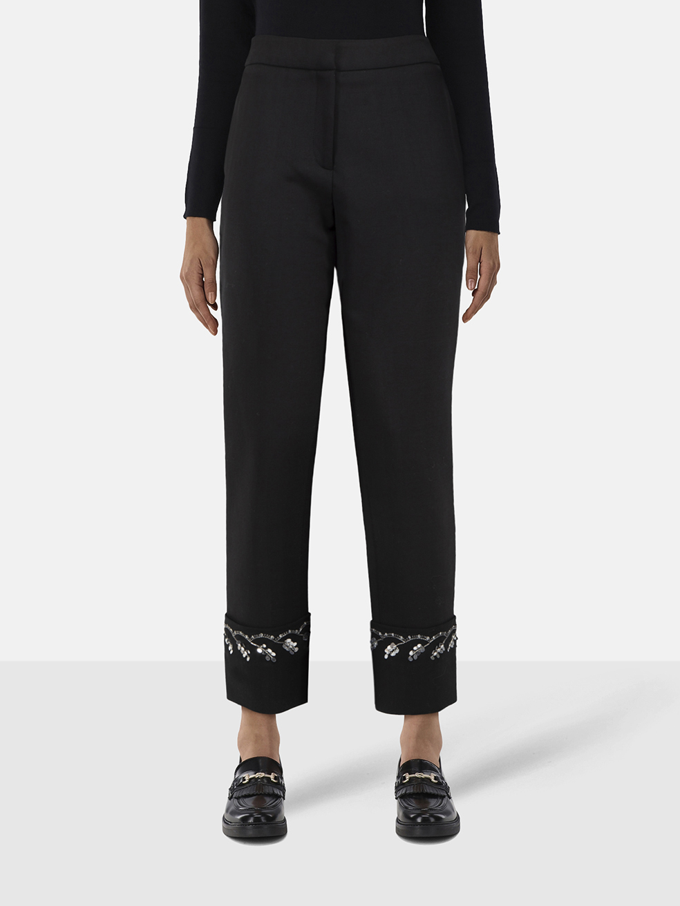 Oscar de la Renta Black Sequin Embellished Trousers