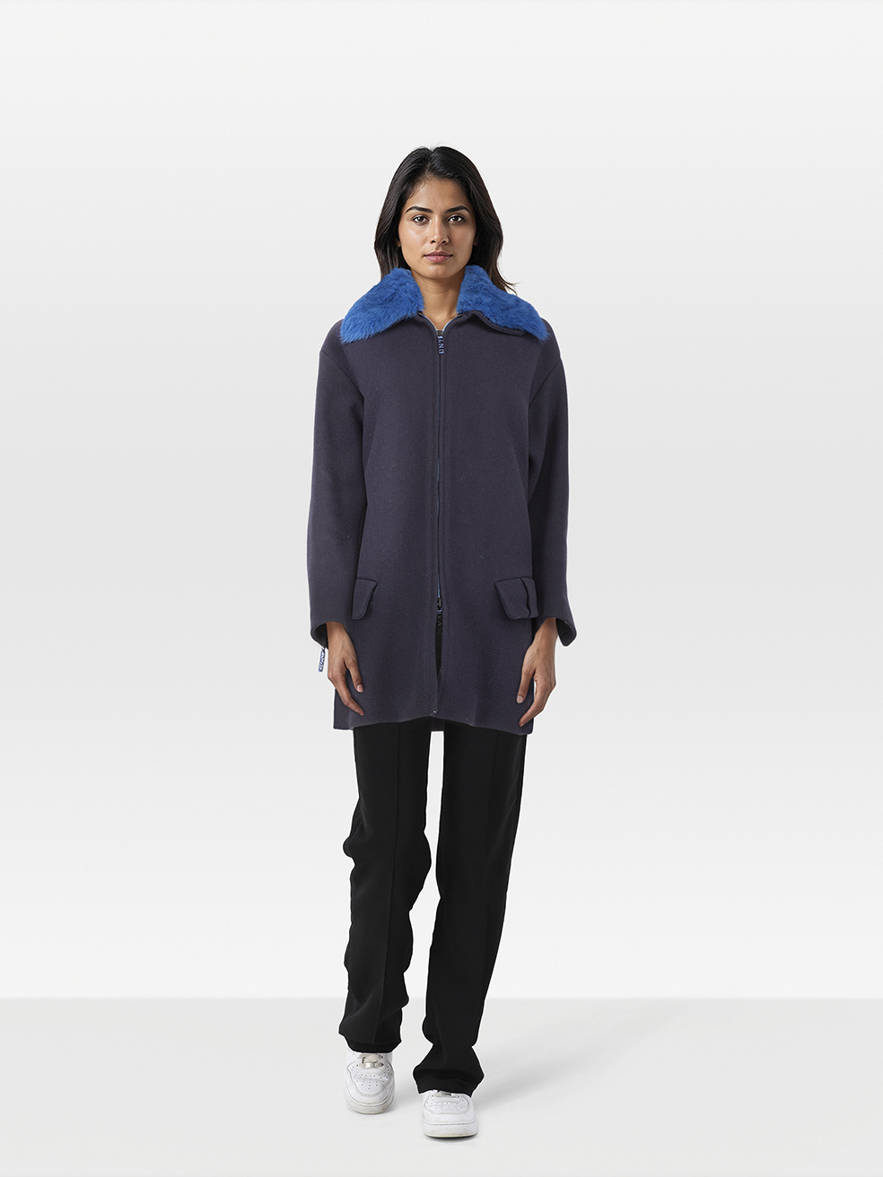Kenzo Pre-Owned Navy Wool Detachable Collar Coat