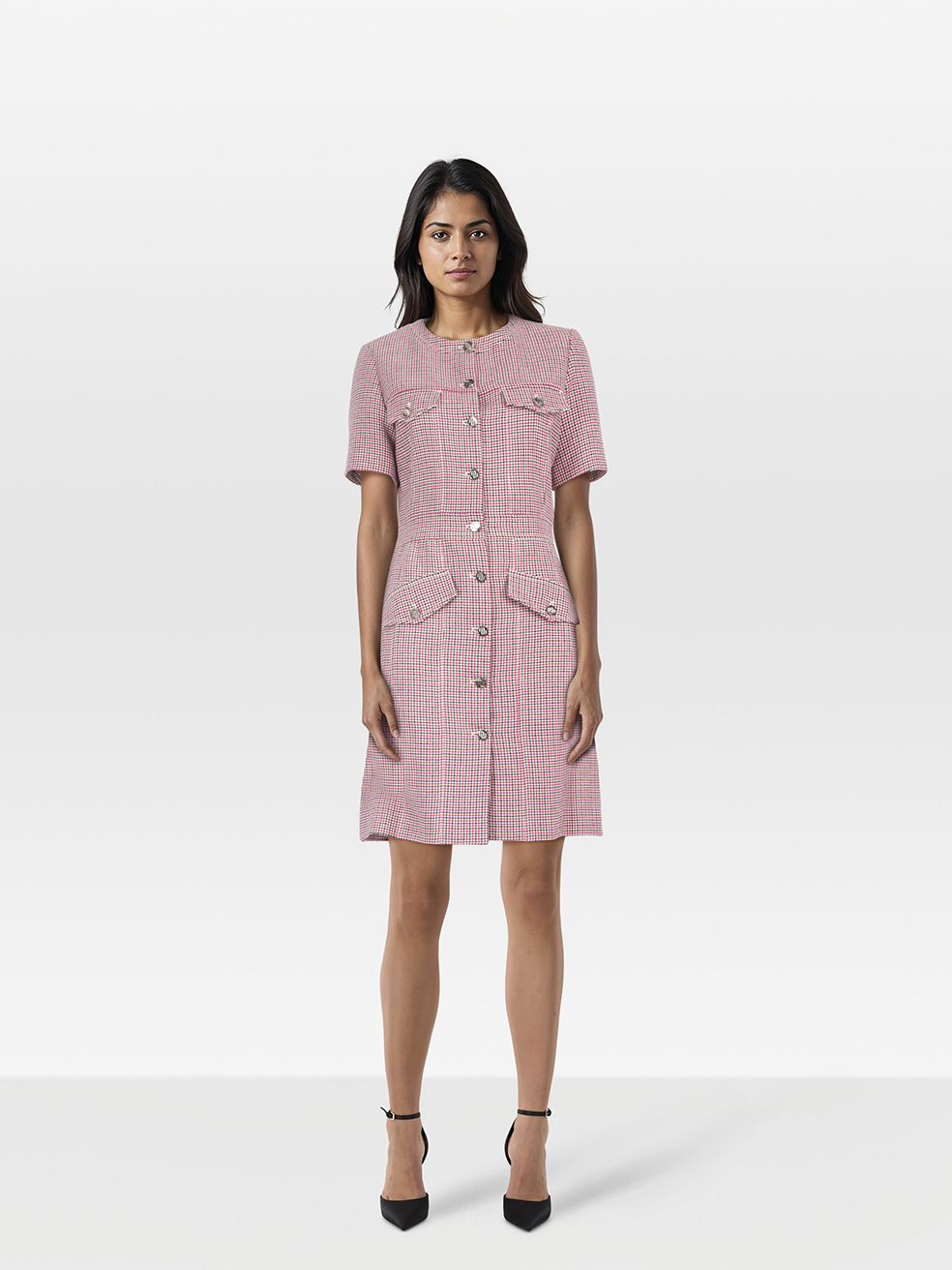 Maje Pre-Owned Pink Houndstooth Button Down Dress