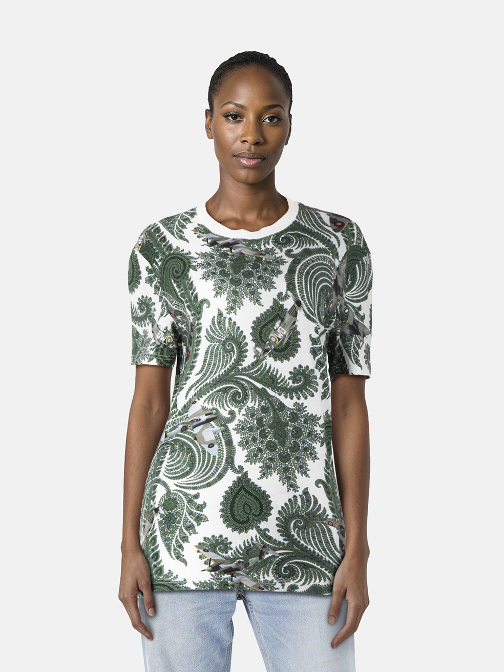 Givenchy Green Paisley & Aircraft Print T-Shirt