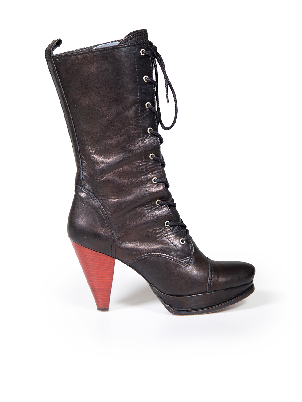 Yohji Yamamoto Pre-Owned Black Leather Laced Platform Boots