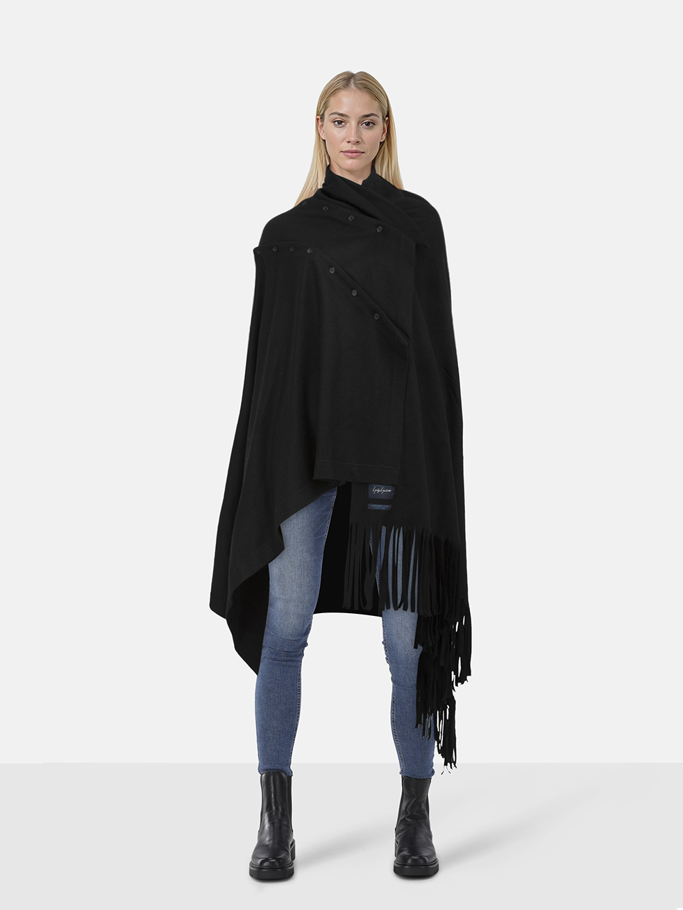 Yohji Yamamoto Regulation Yohji Yamamoto Black Wool Fringed Shawl