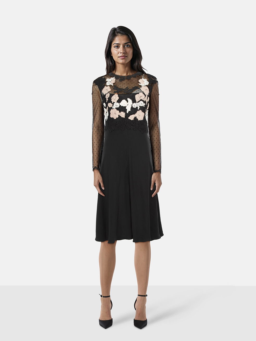 Valentino Garavani Black Floral Lace Midi Dress